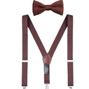 NWT Men's Boys' Suspenders and Bow Tie Set Adjustable (Brown)